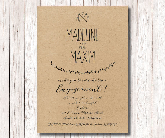 Mariage - Printable Engagement Party Invitation, Kraft Paper Engagement Invitation, Rustic Engagement Invitation, The Capistrano Collection