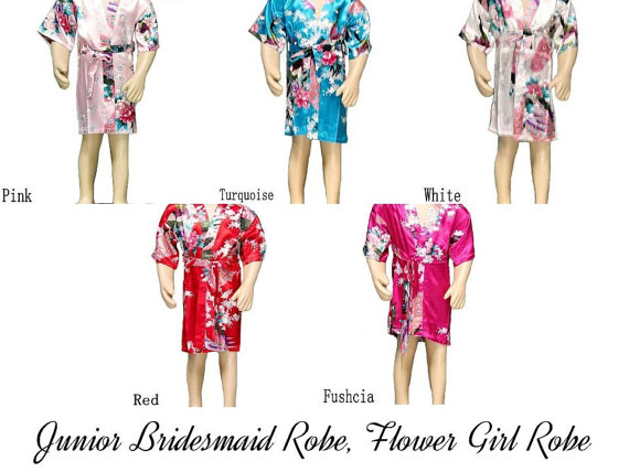 Hochzeit - SALE! Child, READY to Ship From U S A.  Silk Child Bridesmaids Robe, Junior Bridesmaid Robe, Flower Girl Robe, Child Kimono Robe, Wrap Robe