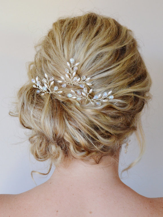 Wedding - Bridal Hair Accessories, Bridal Hair Pins, Pearl Crystal Hair Pins, Formal Hair Pins, Wedding Hair piece, Grecian Branch Hair Pins, Set of 3