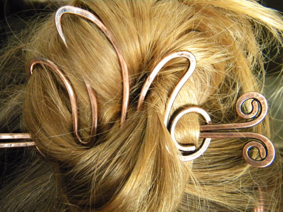 Mariage - hair clip, hair stick, hair accessories, hair pin, hammered copper, hair brooch, hair jewelry, hair clips, barrette, hair sticks, gift