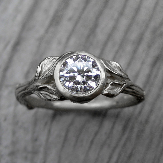 زفاف - Moissanite Twig & Leaf Engagement Ring: White, Yellow, or Rose Gold; 14k or 18k Recycled Gold