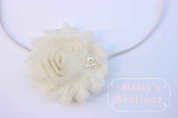 Mariage - 45% Off Ivory Shabby Flower Headband/ Newborn Headband/ Baby Headband/ Flower Girl/ Wedding/ Photo Prop