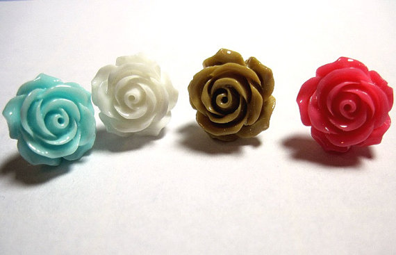 Mariage - 1 Rose Stud Pierced Earring to Match my "Roses are ..." Conch Cuffs Wedding Prom Bridal 1 earring - Not a pair