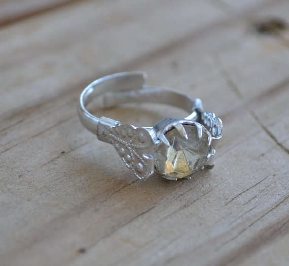 زفاف - Lovely vintage art deco style retro adjustable cocktail ring silver tone with diamond rhinestone engagement ring style