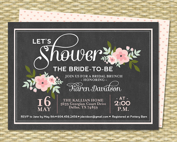 Mariage - Chalkboard Bridal Shower Invitation, Bridal Brunch, Wedding Shower Invitation, Couples Shower - Pink Floral, Any Colors,  ANY EVENT