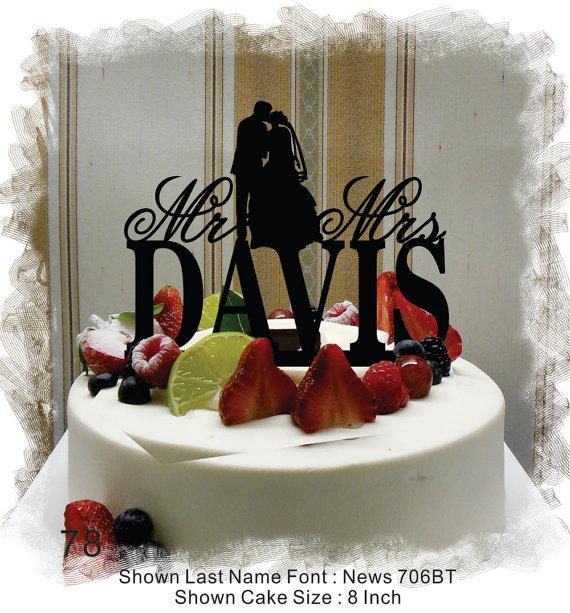 Свадьба - Silhouette  Cake Topper , Monogram Cake Topper Mr and Mrs  With Your Last (Family)Name - Handmade Custom Rustic  Wedding Cake Topper