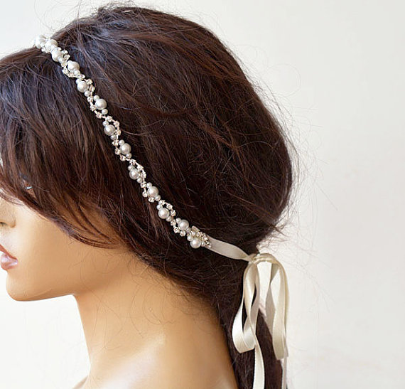 Hochzeit - Bridal  Rhinestone and Pearl  headband,  Wedding Headband,  Bridal Hair Accessory, Wedding  Accessory