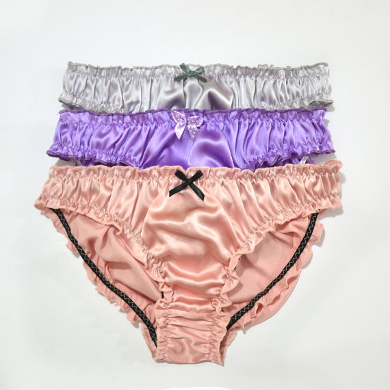 زفاف - Lavender,Lilac and pink Silk Lingerie Knicker Pantie pack, a set of 3 luxurious scrunchie knickers, silk sleepwear