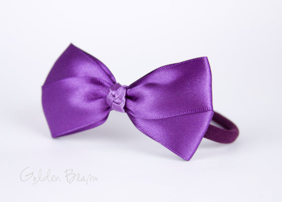 Wedding - Purple Baby Girl Bow - Purple Mist Sweet Satin Bow Handmade Headband - Baby to Adult Headband