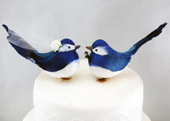 زفاف - SALE! Blue Chickadee Love Bird Cake Topper: Rustic Bride and Groom Wedding Cake Topper