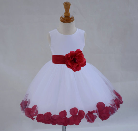 Mariage - White Flower Girl dress sash pageant petals wedding bridal party children bridesmaid toddler elegant sizes 6-18m 2 3 4 5 6 8 10 12 14 
