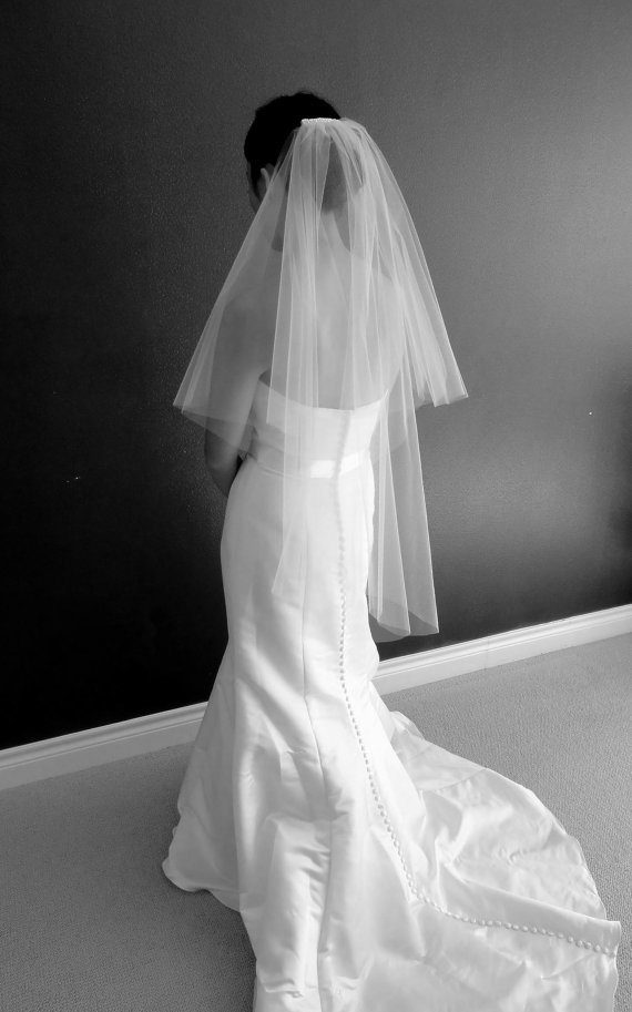 زفاف - Hannah** Fingertip Veil, Two-Tier Drop Veil, Bridal Veil, Ivory, White, Tulle