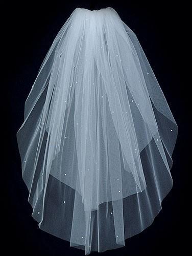 Hochzeit - Wedding Bridal Veil  DIAMOND WHITE Two Tier Elbow length scattered Rhinestones with Plain Cut Edge