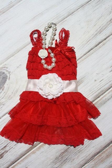Свадьба - Girls Chiffon Dress- Red Flower Girl Dresses- Christmas Dress- Lace dress- Rustic Girls Dress- Baby Lace Dress- Junior Bridesmaid