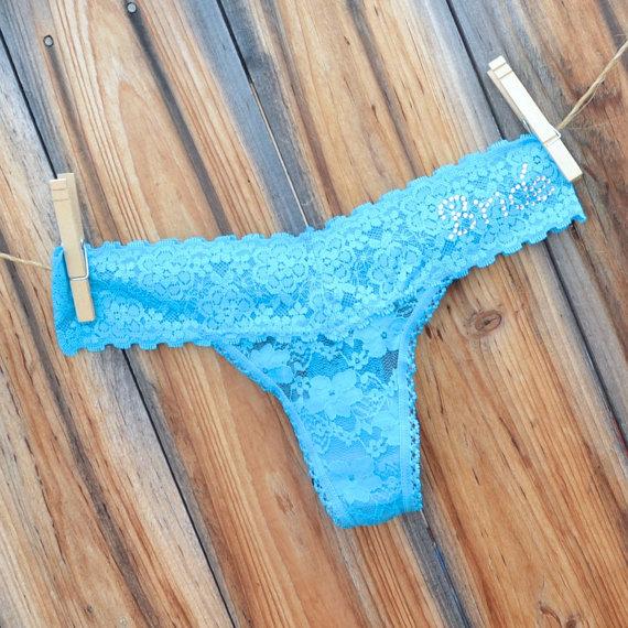 Свадьба - Something Bold Blue BRIDE Lingerie Thong Underwear Panty Aqua Blue size Small