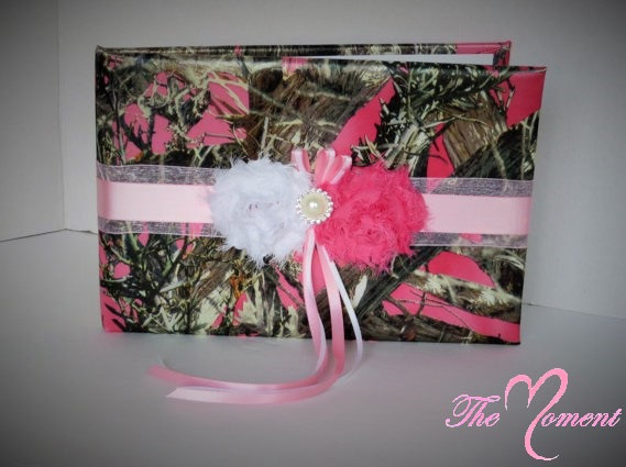 Hochzeit - True Timber MC2 Pink Camo Guest Book with Pink and White Accents, Camo Wedding Guest Book