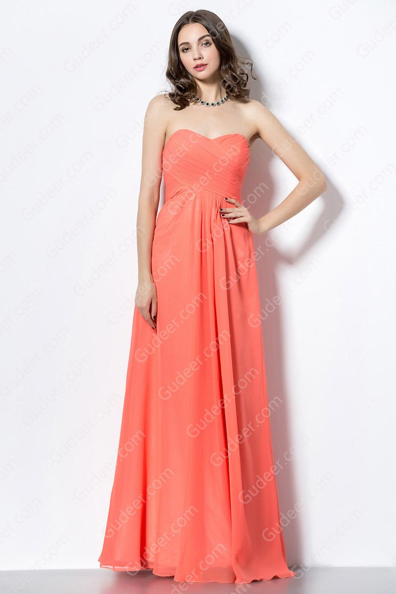 زفاف - Orange Strapless Sweetheart Long Chiffon Bridesmaid Dress