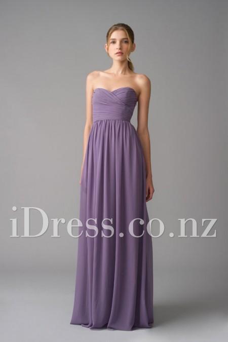 زفاف - Flowy A-line Floor Length Chiffon Strapless Bridesmaid Dress