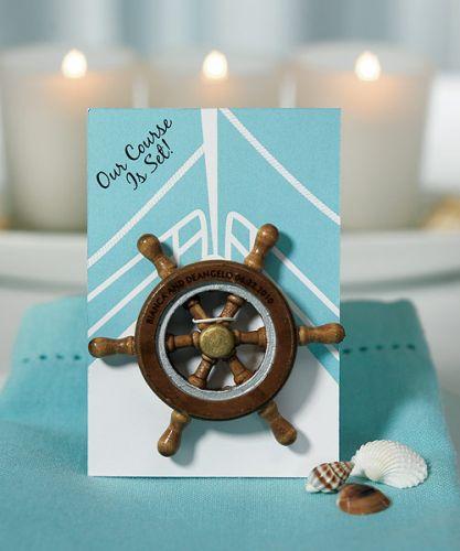 Wedding - "Our Course Is Set" Boat Wheel Magnet Favor (Set Of 6)