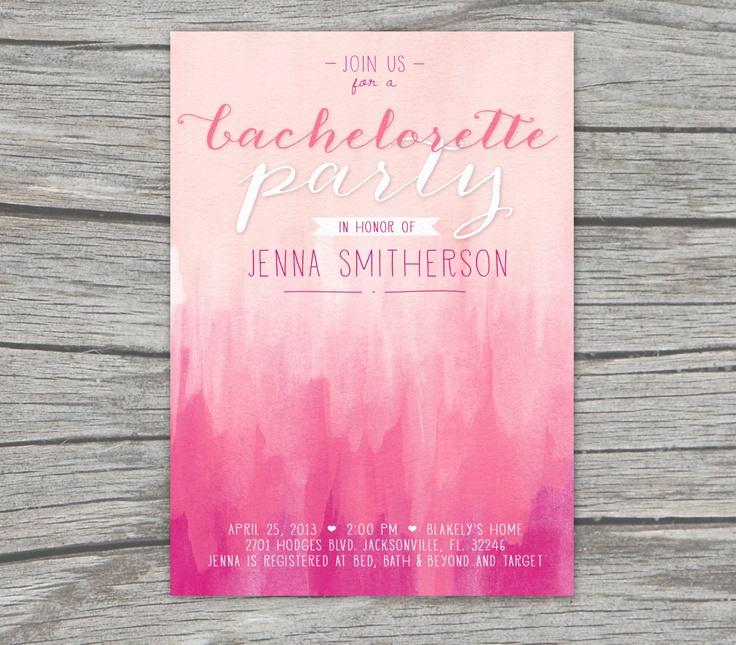 Mariage - OMBRE Watercolor Printable Bachelorette Party Invitation- 5"x7" - Customize Your Colors