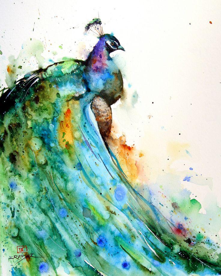 Mariage - PEACOCK Large Watercolor Print By Dean Crouser