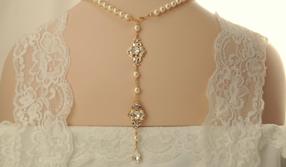Hochzeit - Bridal back drop necklace-Rose gold Swarovski crystal bridal backdrop necklace-Wedding necklace-Wedding jewelry-Rose gold bridal necklace