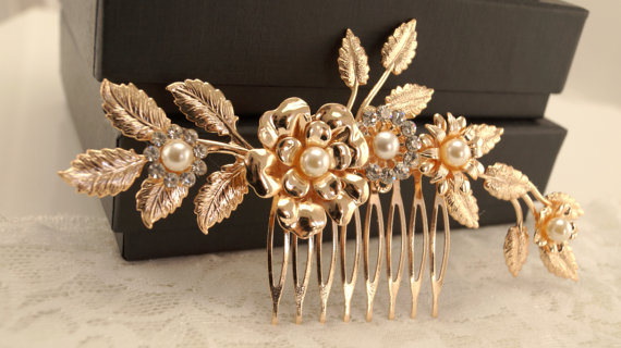 Mariage - Rose gold Bridal hair comb-Vintage inspired art deco Swarovski crystla bridal hair comb-Vintage wedding-Gatsby hair comb-Bridal headpiece