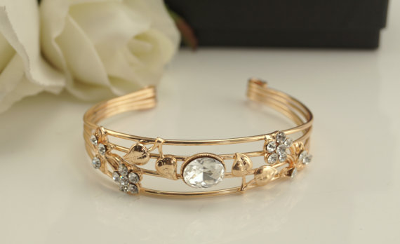 Hochzeit - Rose gold bridal bracelet-Art deco Swarovski crystal rhinestone bridal bracelet -Wedding jewerly - Swarovski crystal bracelet
