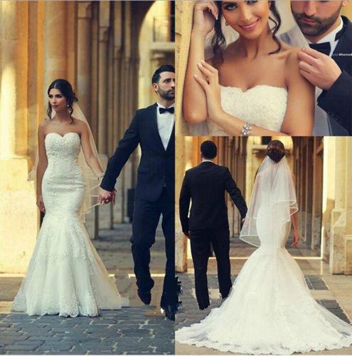 Wedding - New Arrival 2015 Mermaid Wedding Dresses Sweetheart Neck Lace Applique Lace Up Back Sweep Train Garden Bridal Dress Wedding Gowns Custom Online with $127.28/Piece on Hjklp88's Store 