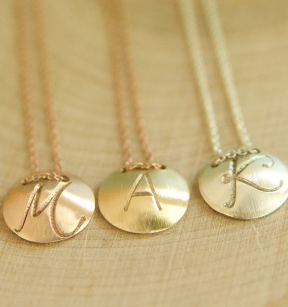 Wedding - Rose Gold disc initial necklace handcrafted by Bare and Me, Rose Gold Initial Jewelry, Rose Gold Initial Bridesmaid Necklaces