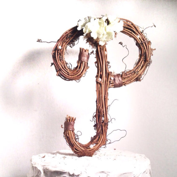 زفاف - Letter P Rustic Wedding Cake Topper