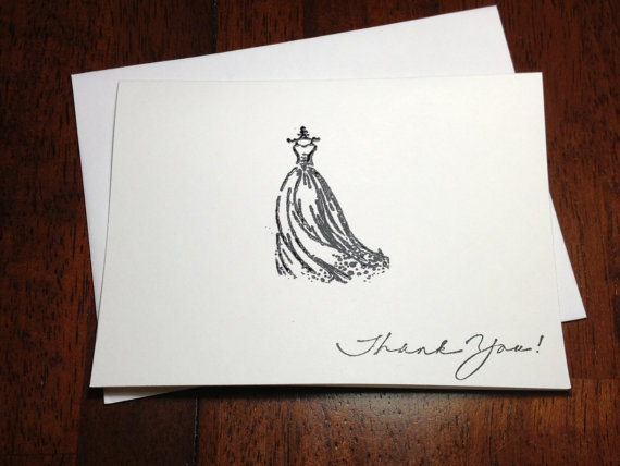 Mariage - Bridal Shower Thank You Note Card Set Hand Embossed Wedding Gown, Bridal Shower Thank You, Embossed Gown Thank You Cards