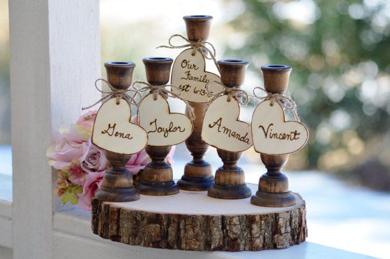 Свадьба - personalized unity candle holders, wooden family unity candle set, rustic wedding decor, shabby chic wedding family set