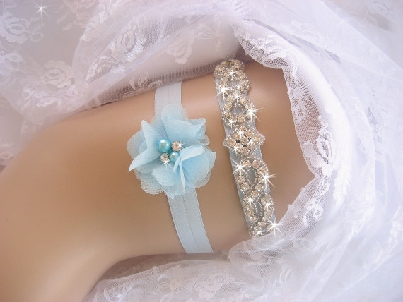 Hochzeit - Wedding Garter   Blue Garter  Rhinestone Garter / Crystal Garter / Toss Garter / Garter Belt / Garder