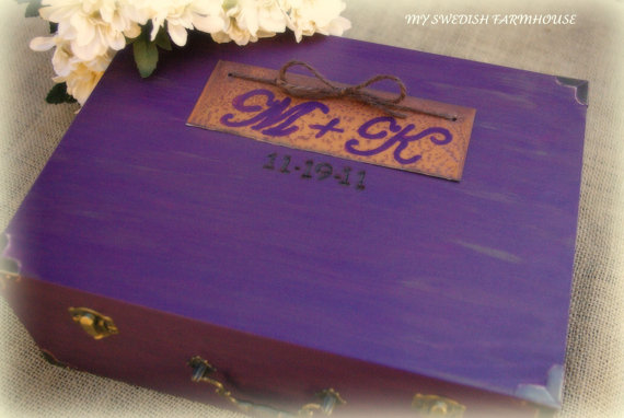 زفاف - Wedding Card Box Wine or Love Letter Ceremony Box Rustic Wedding Decor Personalized Distressed Custom (You Pick Color)