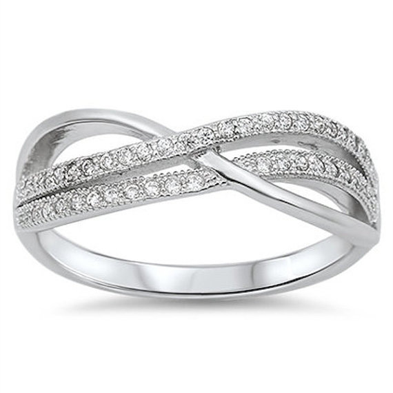 زفاف - 925 Sterling Silver CrissCross Infinity Knot Round White Topaz Rhinestone Clear Crystal Wedding Engagement Anniversary Ring Band Love Gift