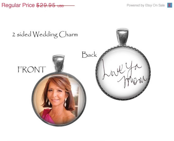 Wedding - Two sided Photo and Handwriting Boutonniere Charm, Bridal Bouquet Charm - Your Loved one's Photo and Handwriting wedding boutonniere charm