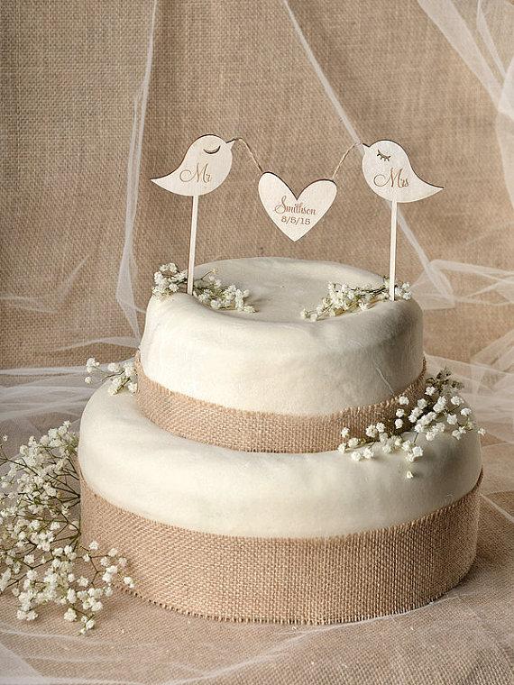 Wedding - Rustic Cake Topper, Wood Cake Topper, Monogram Cake Topper, Lovebirds  Cake Topper, Wedding Cake Topper,