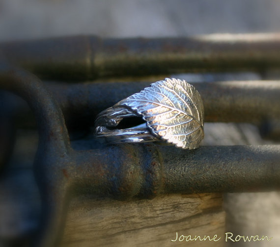 Hochzeit - Bramblewood Ring...Rose Leaf and Twining Vine Ring, Hand Sculpted in Sterling Silver...Wedding, Engagement, Promise, Love