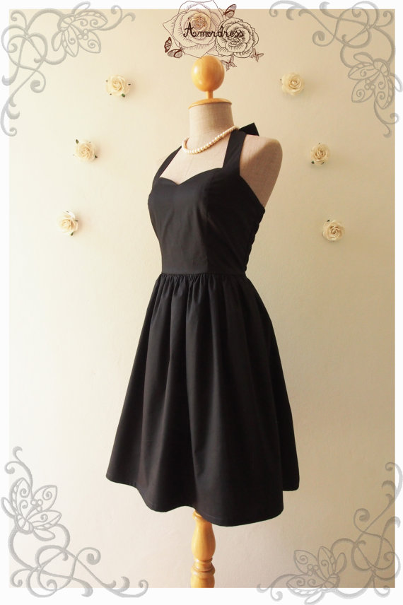 Mariage - LITTLE BLACK DRESS : Black dress lbd dress party dress bridesmaid dress vintage inspired dress halter or strap size xs-xl, custom