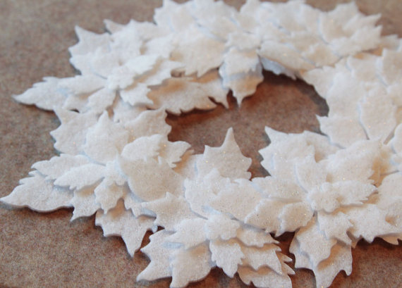 زفاف - ALL Glitter White- Tattered Poinsettias- 36 Die Cut Felt Flowers