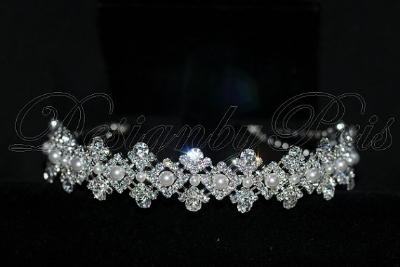 Hochzeit - HPH1 Bridal Headpiece.Wedding Accessories.Bridal Rhinestone Headband.Bridal Rhinestone and Swarovski White Pearls Headband