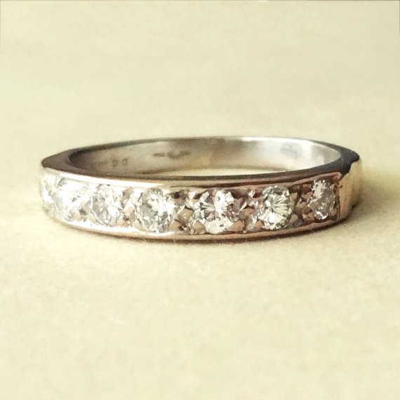 زفاف - Vintage White Gold Diamond Eternity Ring, Diamond Engagement Ring, 9k Gold Diamond Ring, Approx. Size US 6.25 / 6.5