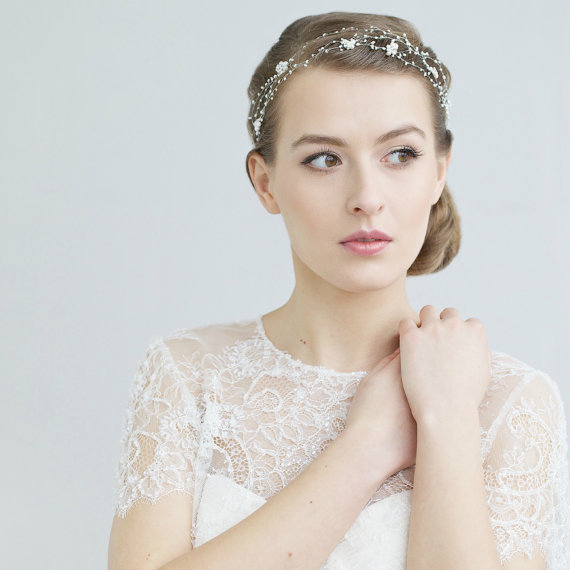 Hochzeit - Wedding Pearl Headband , Bridal Hair Vine, Pearl Headpiece, Wedding Hair Accessories , Pearl Halo, Delicate Bridal Wrap