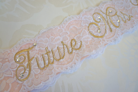 Hochzeit - Blush and Lace Bridal Sash - Blush, White and Gold Bachelorette Sash - Customizable Future Mrs. Sash