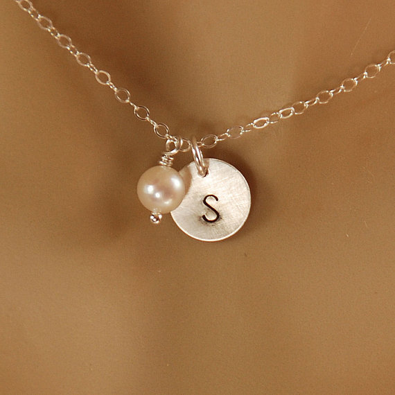 Wedding - Initial Charm Flower Girl Necklace, Personalized Child Necklace, Wedding Jewelry, Girl Gift,  Freshwater Pearl and Charm in Sterling Silver