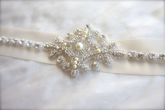 زفاف - Crystal Pearl Beaded Bridal Sash Rhinestone Satin Tie Sash ivory, champagne, choose color rhinestone wedding dress sash crystal bridal sash