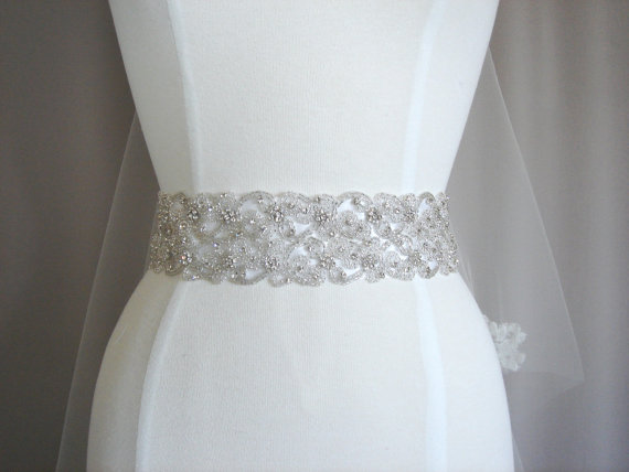 زفاف - Jewel Embellished Swarovski Crystal Bridal Belt / Sash - "JUSTINA" - S