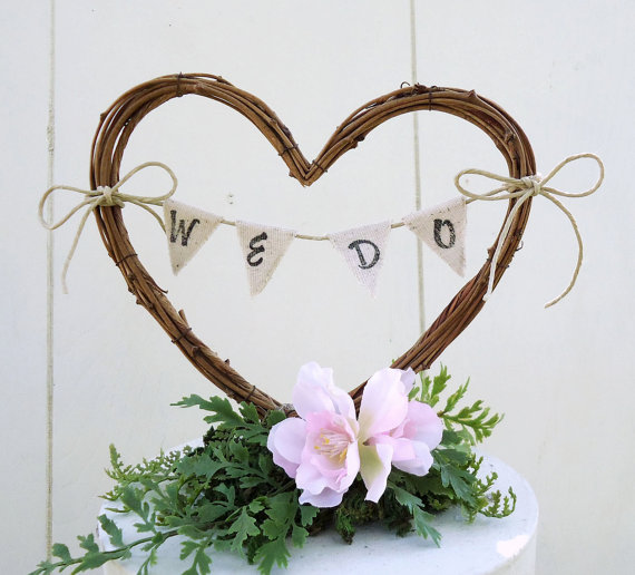 زفاف - Rustic Wedding Cake Topper - Heart with Banner WE DO - 5 in.