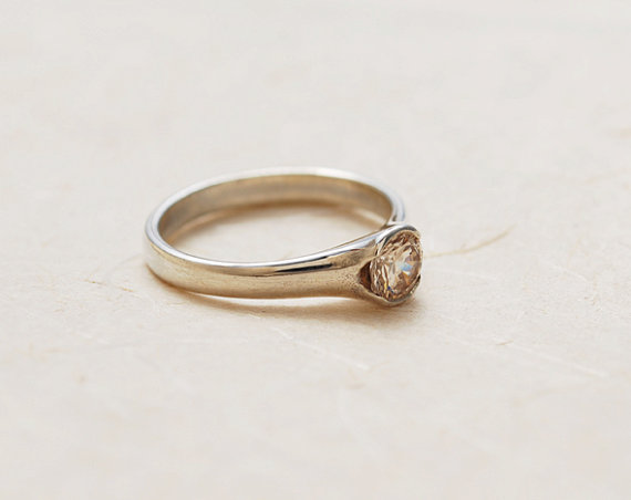 زفاف - bezel set ring , champagne ring , zirconia engagement ring , cubic zirconia ring